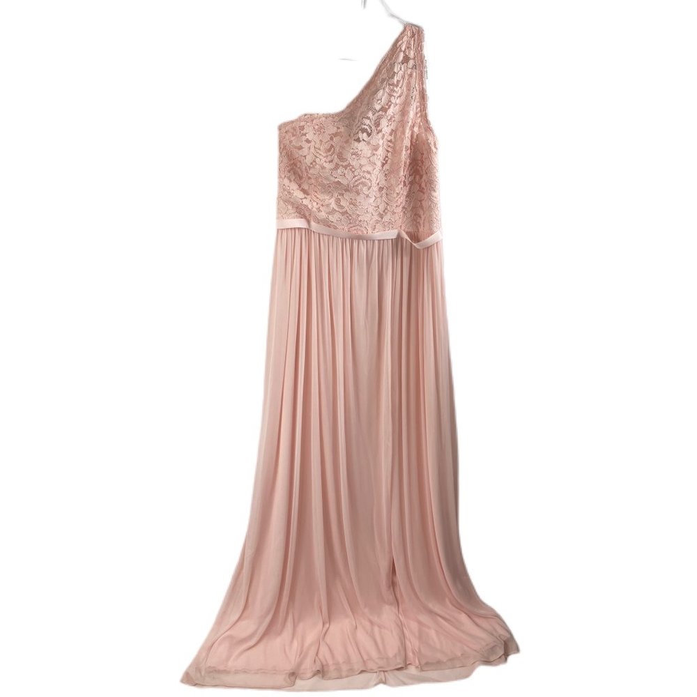Davids Bridal - Petal (pink) - Long One Shoulder Lace Bridesmaid Dress